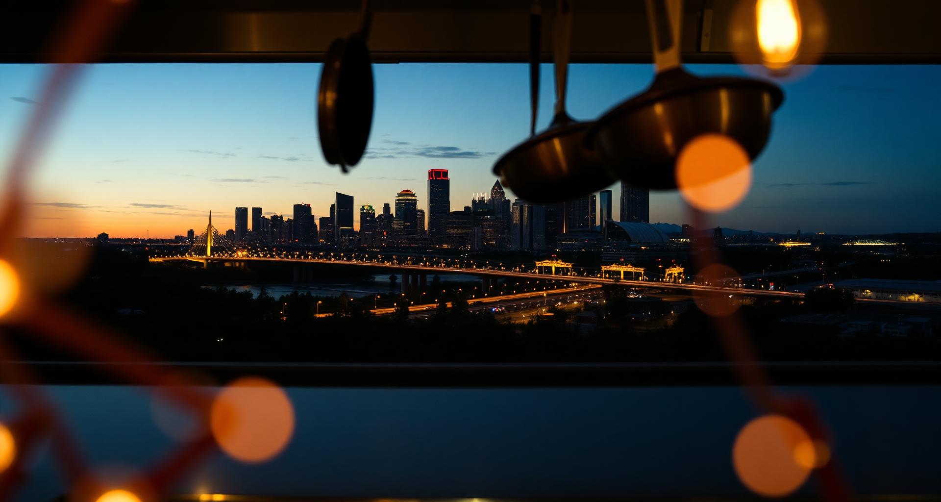 Edmonton High Level Bridge and downtown skyline behind a festival catering kitchen — DishwasherHero+ on-demand T4 BOH staffing