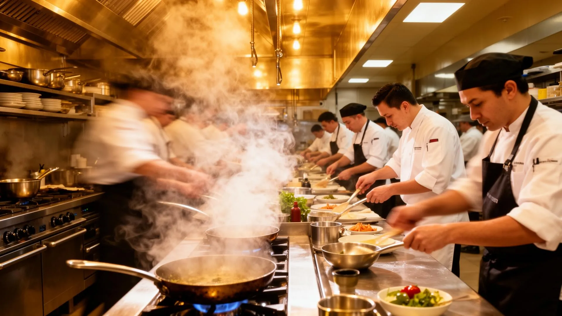 Cooks working through an emergency dinner rush