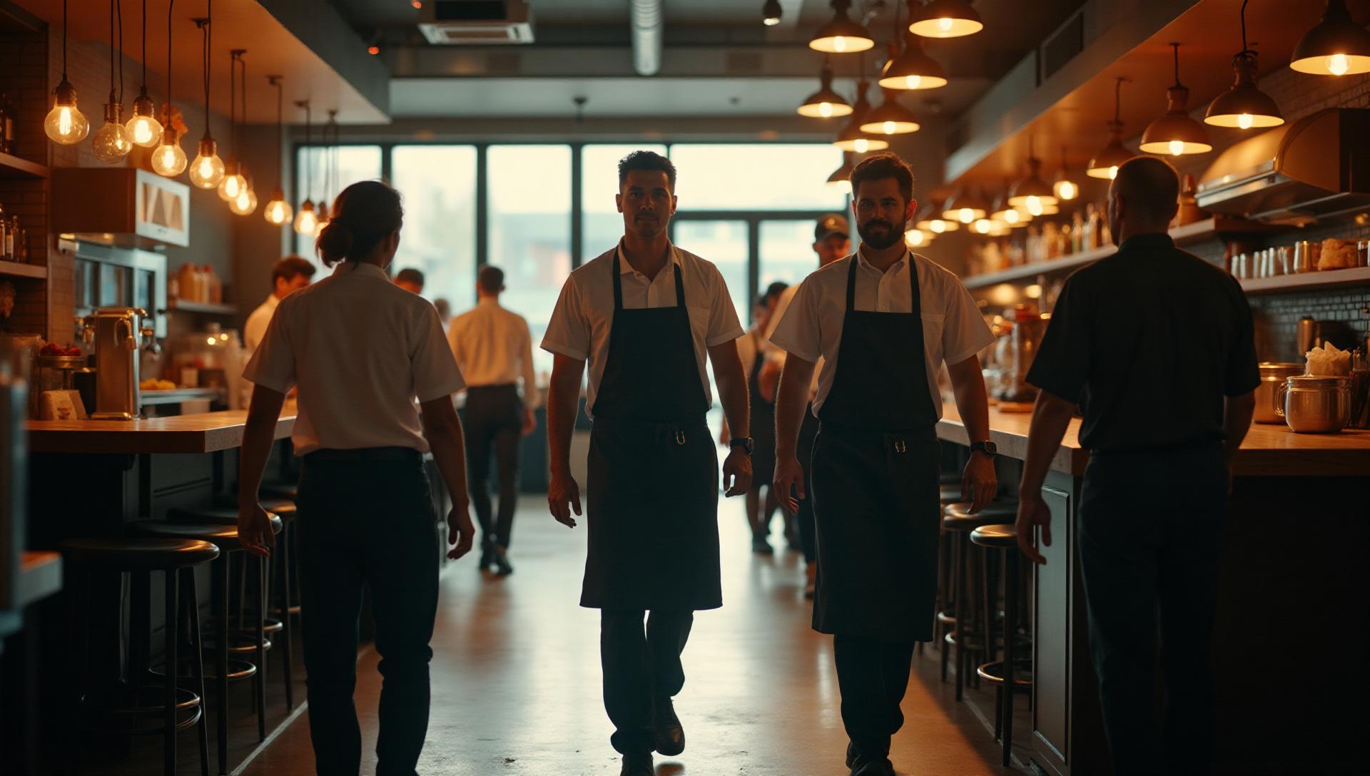 Denver restaurant kitchen team working the line during a busy dinner service in RiNo