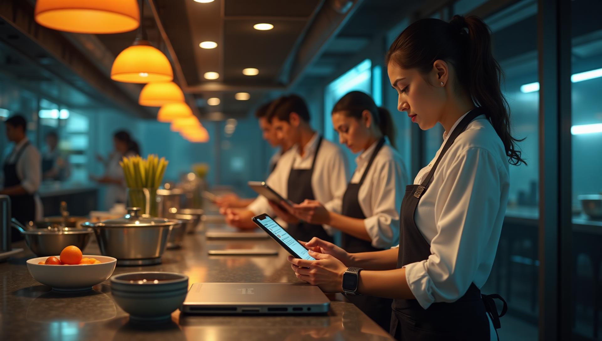 Busy New York City restaurant kitchen during dinner service
