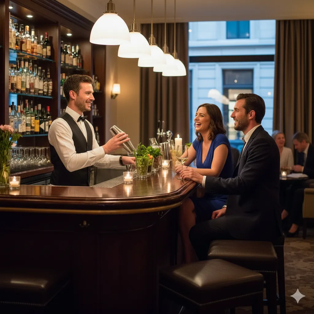 Hospitality staff at a hotel bar