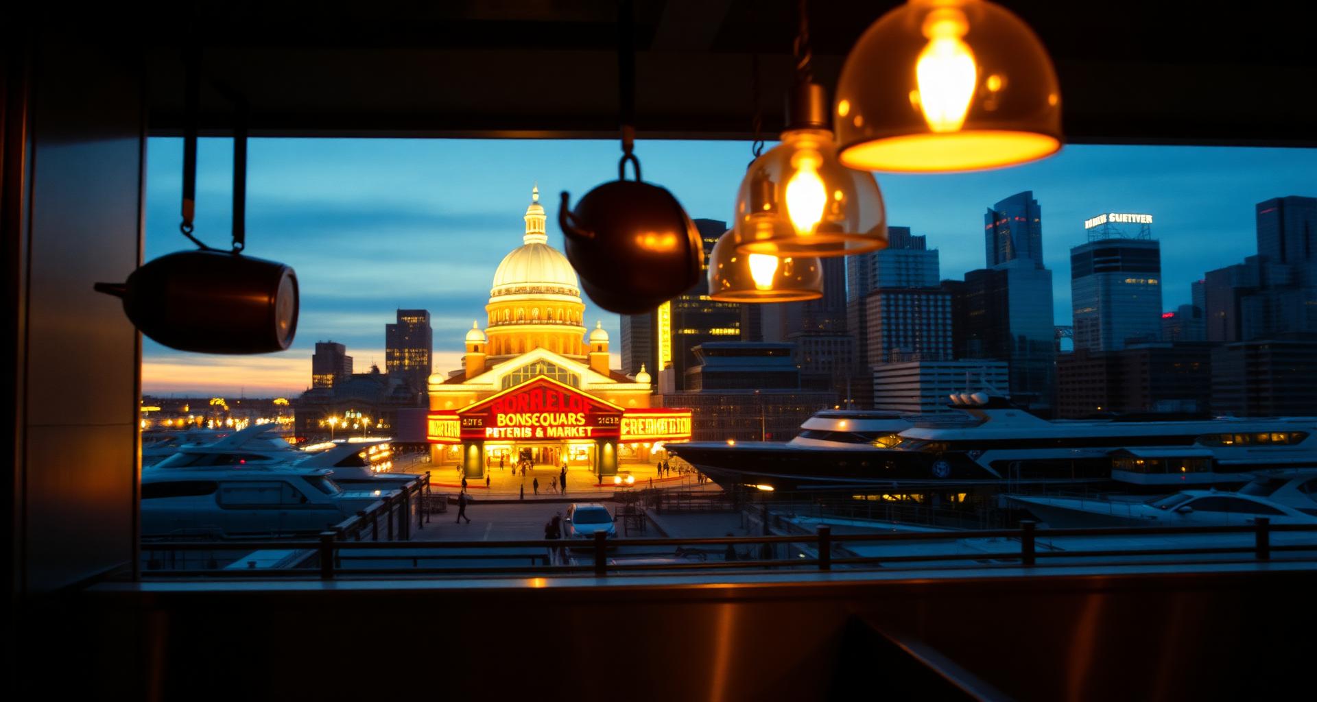 Montreal Old Port and Bonsecours Market dome behind a French bistro kitchen — DishwasherHero+ on-demand T4 BOH staffing