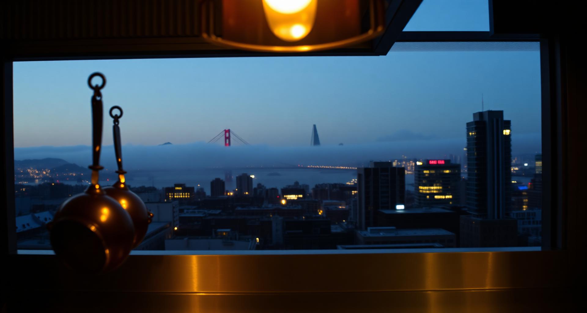 San Francisco Golden Gate Bridge and fog behind a hotel kitchen pass — DishwasherHero+ on-demand BOH staffing