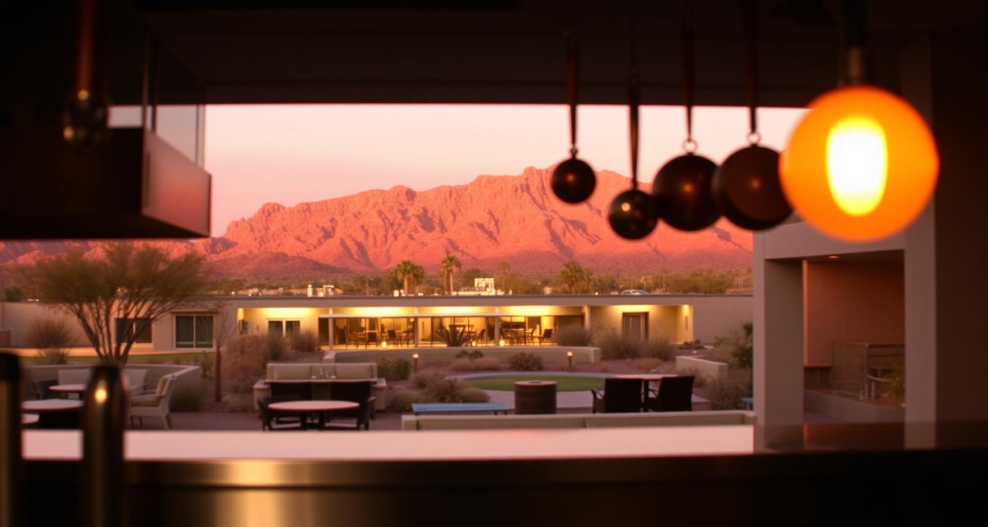 Scottsdale Camelback Mountain at sunset behind a country club kitchen — DishwasherHero+ on-demand BOH staffing