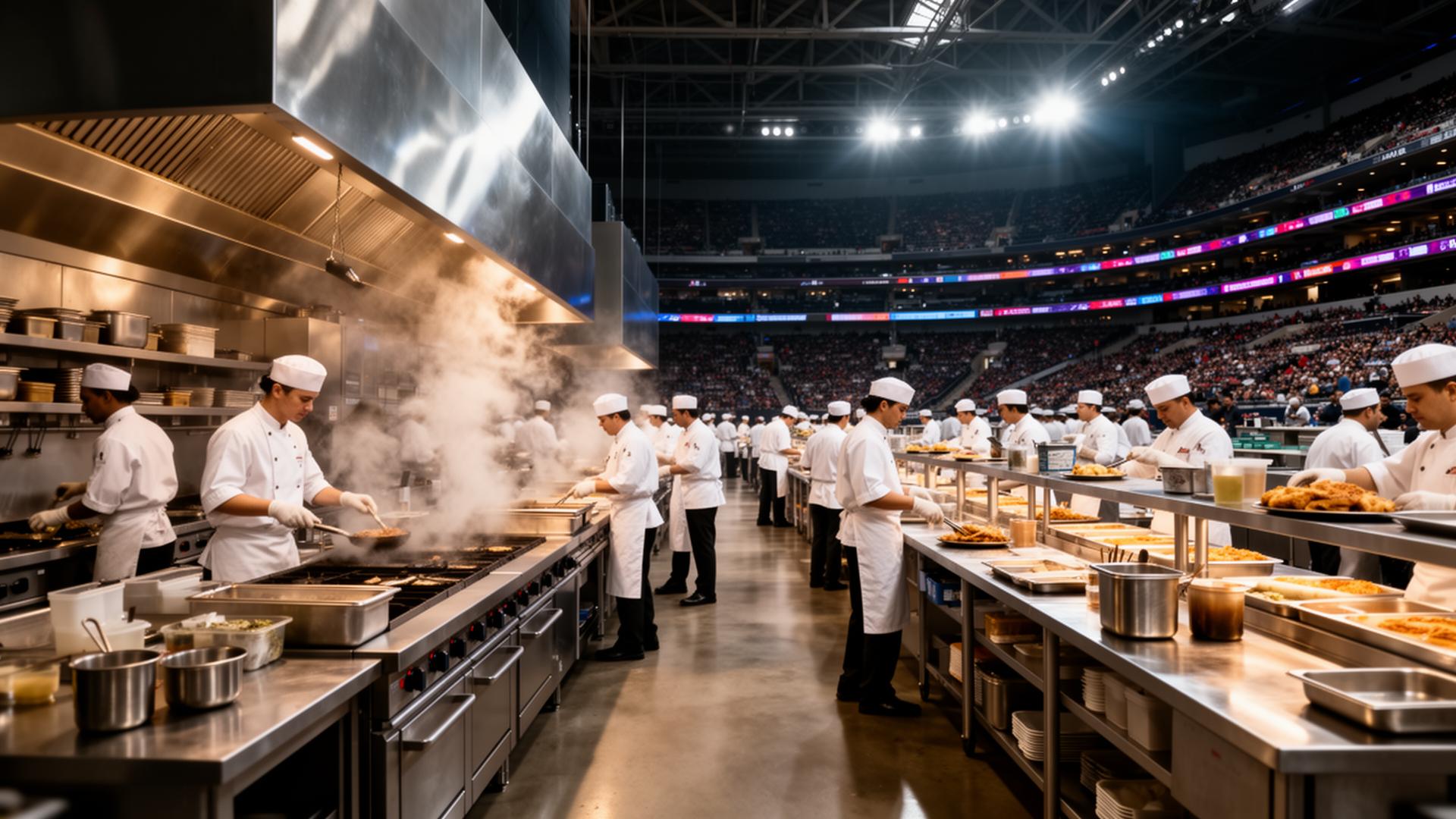 Stadiums & Venues kitchen staffing — DishwasherHero+ back-of-house team in action