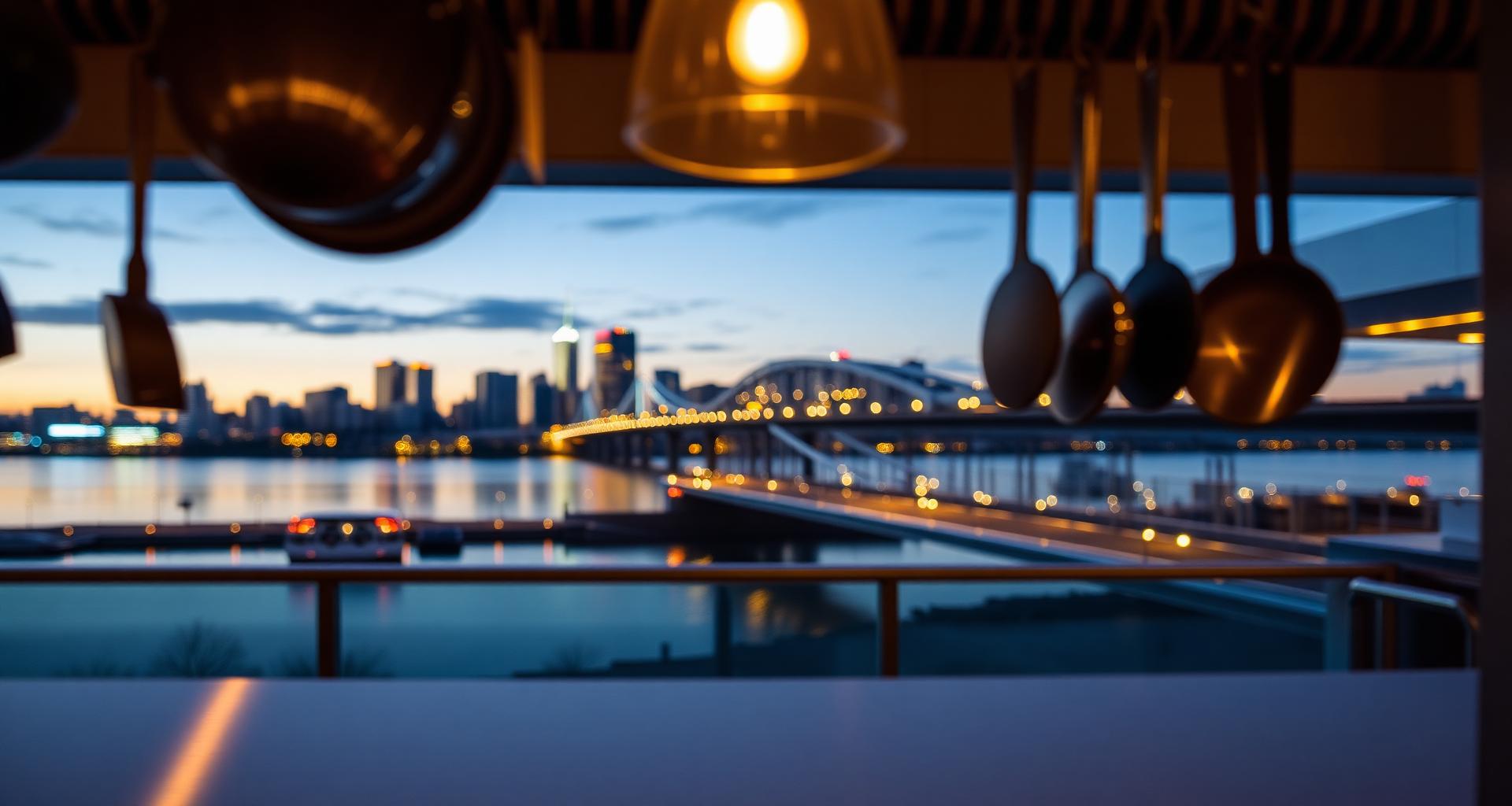 Winnipeg Esplanade Riel pedestrian bridge over the Red River behind a convention center banquet kitchen — DishwasherHero+ on-demand T4 BOH staffing