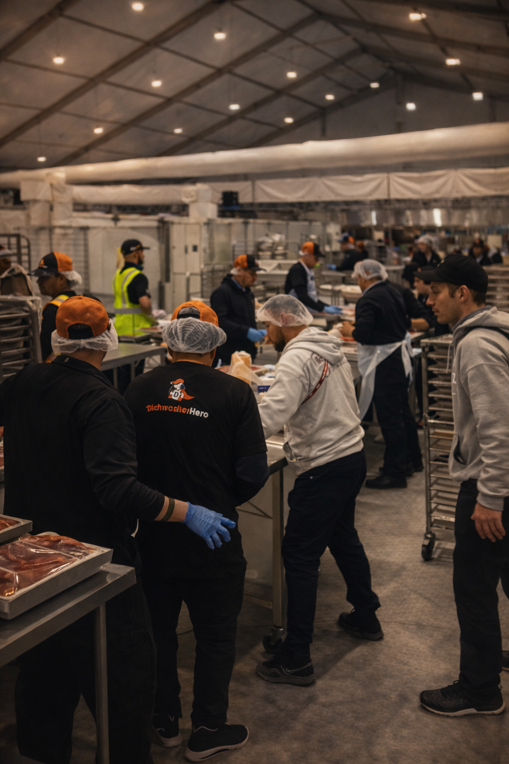 Kitchen prep team in action
